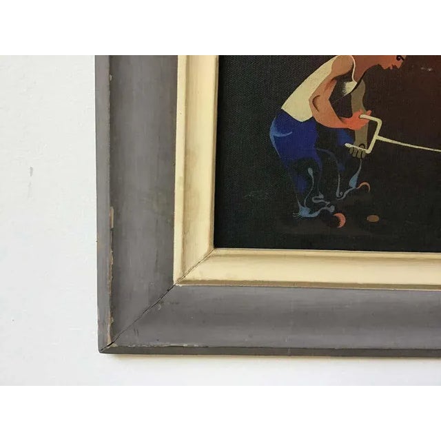 Black 1940s Signed Oil Painting of 2 Workers Sawing For Sale - Image 8 of 11