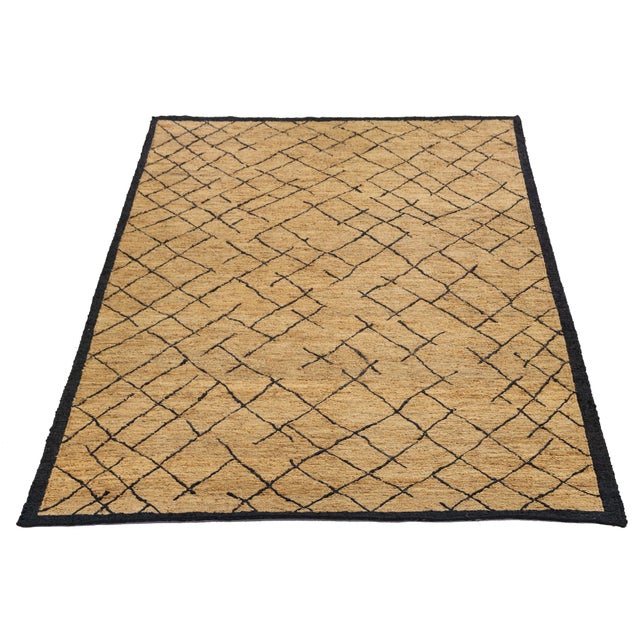 10 X 15 Contemporary Soumak Handmade Geometric Jute Rug in Tan Color For Sale - Image 9 of 10