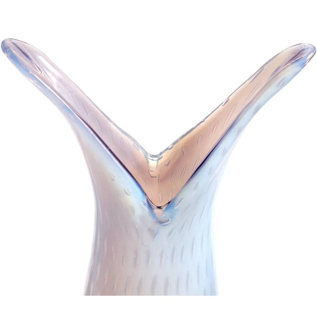 Mid-Century Modern Vintage Murano Fratelli Toso Opalescent Lavender Control Bubbles Italian Art Glass Flower Vase For Sale - Image 3 of 6