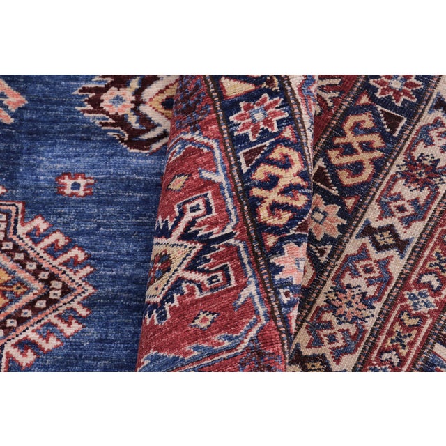 Textile Boho Chic Rustic Super Kazak Blue/Red Wool Rug - 11'8'' X 15'6'' For Sale - Image 7 of 10