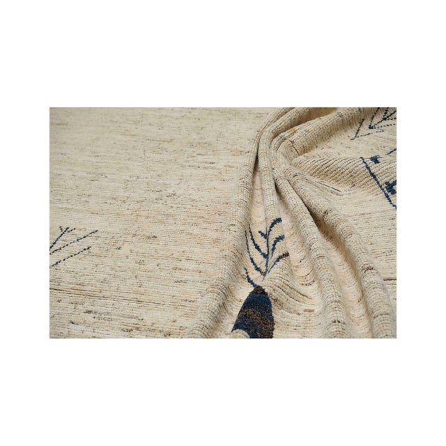 Textile Neutral & Blue Modern Hand Knotted Rug For Sale - Image 7 of 8
