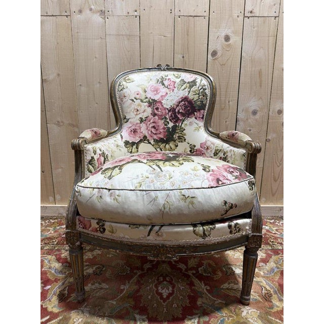 Bergère Chair with Louis Xvi Style Floral Fabric For Sale - Image 4 of 9