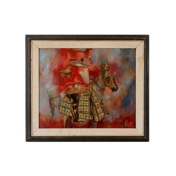 1960s Mid Century General on Horse Caricature Painting For Sale