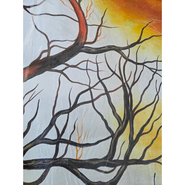 Textile Contemporary Tree of Life Hand Painted Triptych on Canvas For Sale - Image 7 of 9