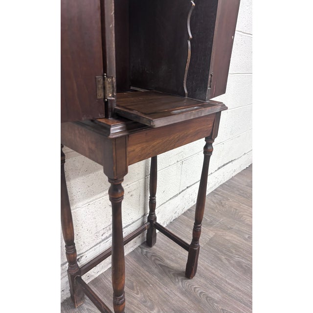 Brown Antique C. 1920 Tudor Revival Walnut Silver / Jewelry / Collector Cabinet For Sale - Image 8 of 12