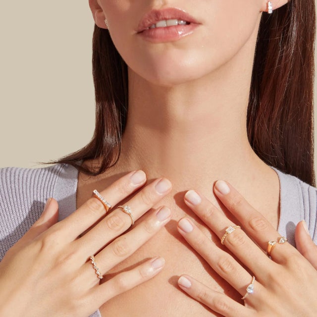 Yellow The Maya Asscher Cut Bar Ring in 14k Yellow Gold Lab Grown Diamonds by Lumeniri, Size 6 For Sale - Image 8 of 9