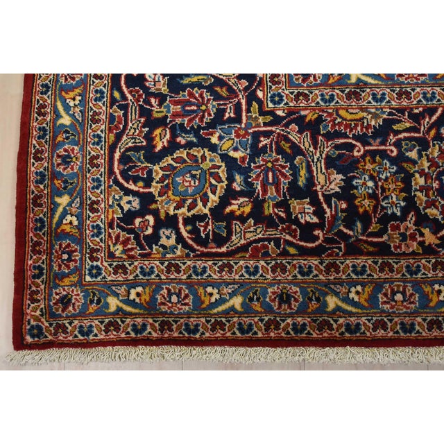 Kashan Rug 10′ X 13’5” Red Wool Vintage Traditional Hand-Knotted Carpet For Sale - Image 12 of 15
