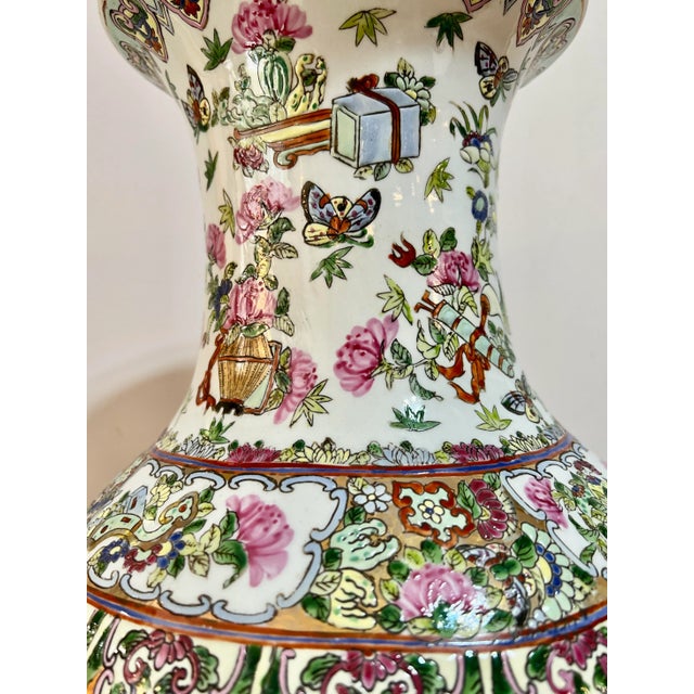 1940’s Vintage Tall Famille Rose Chinese Porcelain Decorative Baluster Vase For Sale - Image 9 of 11