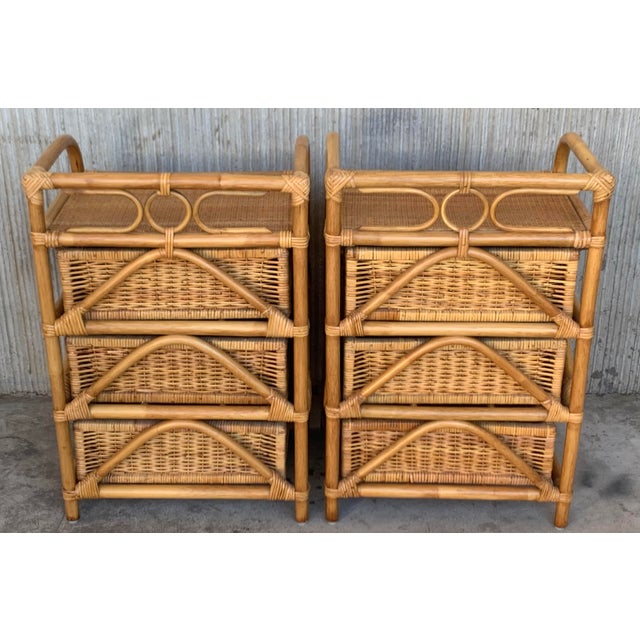 1950s Mid-Century Modern Bamboo and Rattan Nightstands - a Pair For Sale - Image 9 of 10