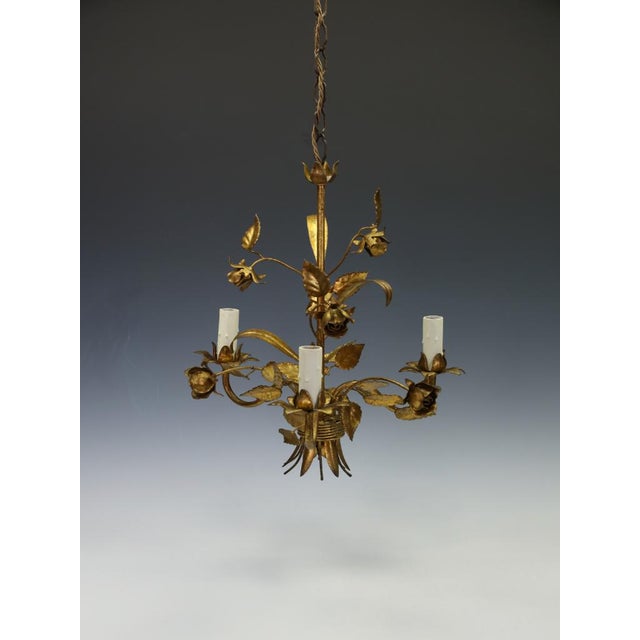 1970s Hans Kögl Hollywood Regency Gilt Rose & Wheat Five-Arm Chandelier, 1970s For Sale - Image 5 of 15