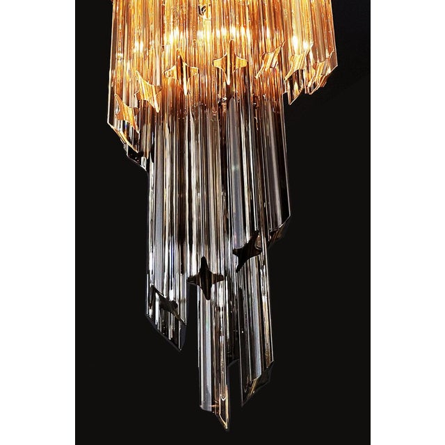 Metal Murano Glass Spiral Chandeliers with 54 Quadriedri Smoked Prisms, 1980s, Set of 2 For Sale - Image 7 of 9