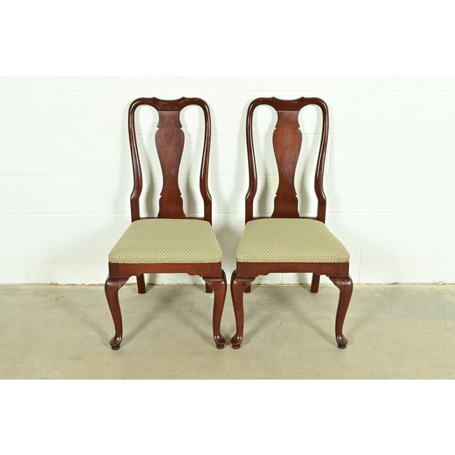 Queen Anne Ethan Allen Queen Anne Carved Cherry Wood Side Chairs or Dining Chairs, Pair For Sale - Image 3 of 13
