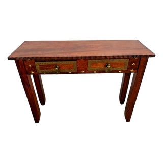 Sofa Table Two Drawers Brass Accents Carved Top Edges Mahogany For Sale