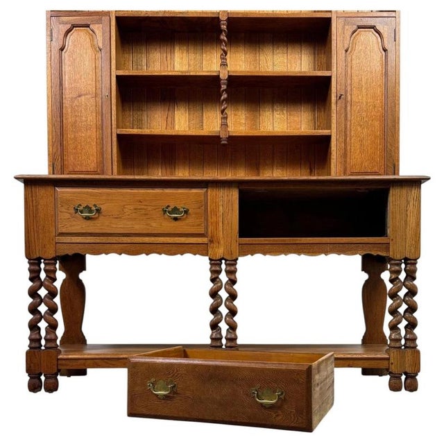Antique Early 20th Century English Barley-Twist Golden Oak Dresser For Sale - Image 3 of 13