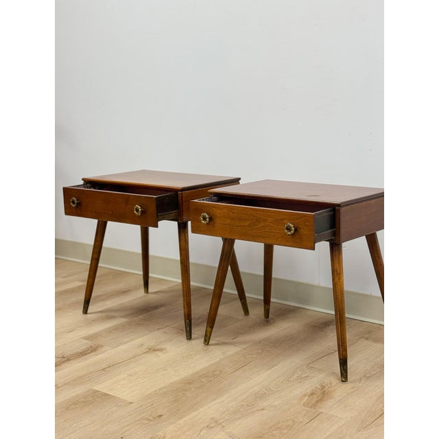 Wood Pair of Vintage Atomic Nightstands Retro Bedside Tables MCM End Tables For Sale - Image 7 of 17