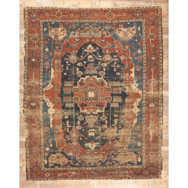 Late 19th Century Rustic Antique Persian Serapi Rug, 10'02 X 12'06 For Sale - Image 9 of 10