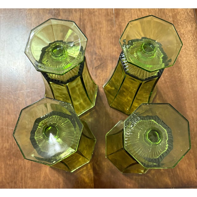 Mid-Century Modern Green Octagon Shaped Glasses by Independence Glass Company - Set of 4 For Sale - Image 3 of 10