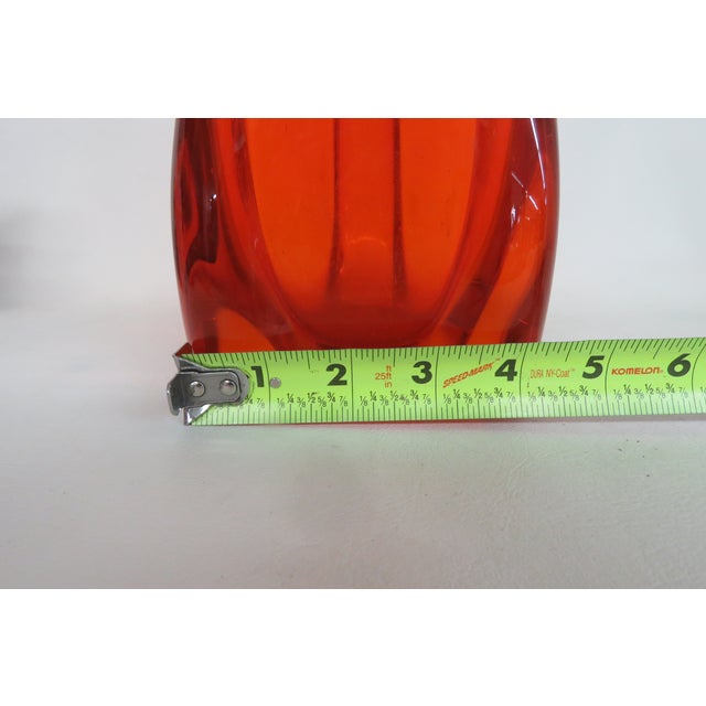 Persimmon Viking Glass Three Foil Persimmon Swung Vase Mid Century Large Floor Art 4754b For Sale - Image 8 of 18