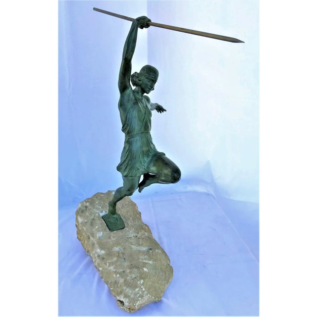 Green Art Deco Original, Javelin Thrower ,1930,s Signed Nag for Max Le Verrier For Sale - Image 8 of 8