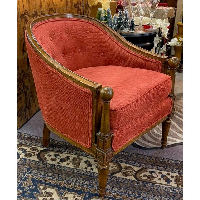 Wood Mid Century French Bergere Club Chair in Cranberry Upholstery For Sale - Image 7 of 8