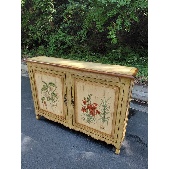 Late 20th Century Hand-Painted French Provincial Botanical Sideboard Cabinet For Sale - Image 4 of 5