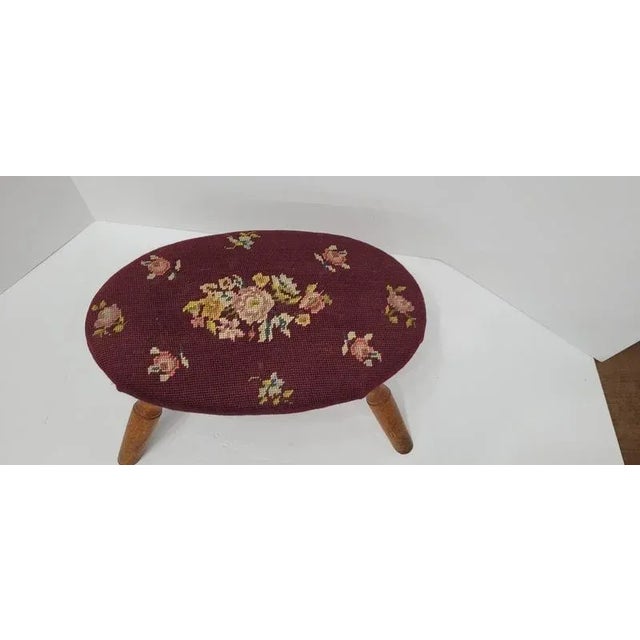 1940s Vintage Needlepoint Low Stool For Sale - Image 4 of 7