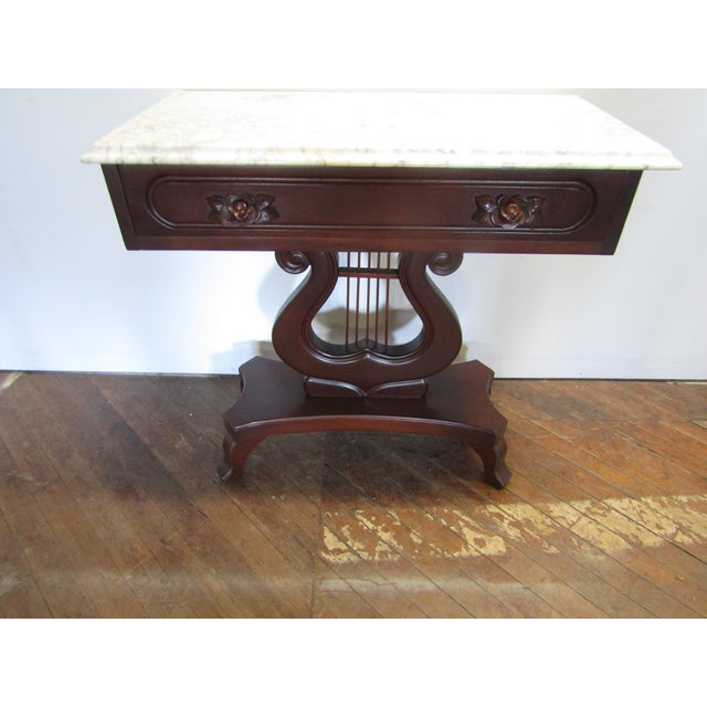 Kimball Kimball Victorian Style Solid Cherry Marble Top Console Table For Sale - Image 4 of 7