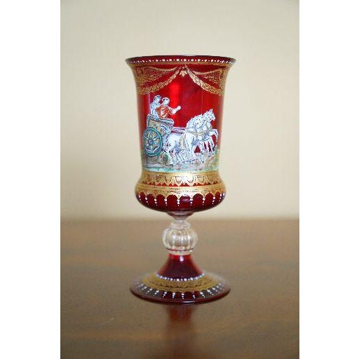 Mid 20th Century Vintage Italian Murano Hand Enameled Ruby Glass Chalice For Sale - Image 5 of 8