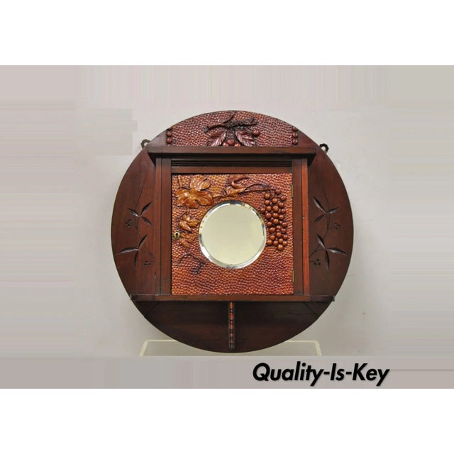 Antique Victorian Black Forest Carved Round Wall Mirror Curio Cabinet For Sale - Image 13 of 13