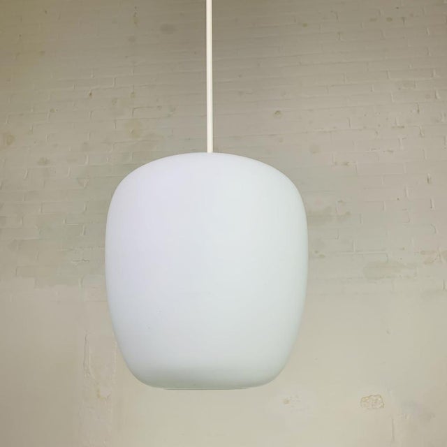 Vintage School Hanging Lamp with White Opaline Glass Shade, 1950s For Sale - Image 15 of 17