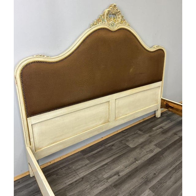 Vintage French Shabby Chic Upholstered King Size Bed Frame For Sale - Image 12 of 14