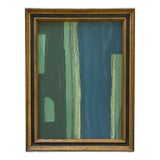 “River Moss" Abstract Art in Vintage Frame, Transitional Living Room Art by JTS For Sale