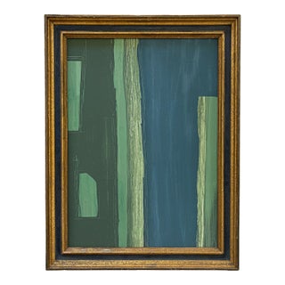 “River Moss" Abstract Art in Vintage Frame, Transitional Living Room Art by JTS For Sale