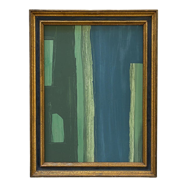 “River Moss" Abstract Art in Vintage Frame, Transitional Living Room Art by JTS For Sale