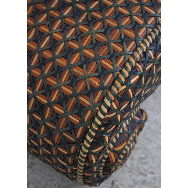 1990s Mackenzie Childs Scrolled Base Woven Wicker Stool For Sale - Image 5 of 11