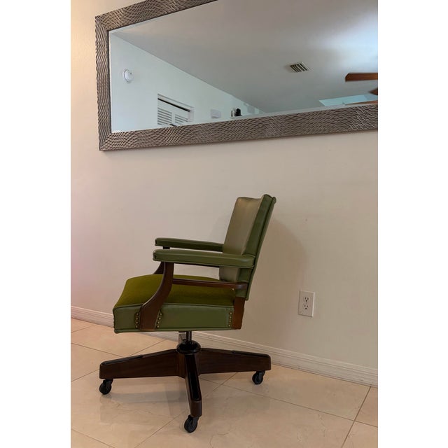 Mid-Century Olive Green Swivel Executive Desk Chair For Sale - Image 4 of 12