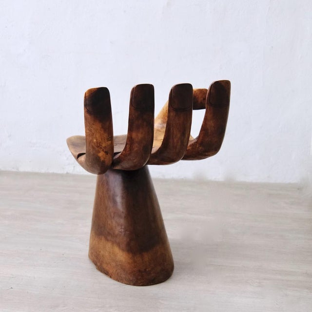 Carved Wooden Sculpture Chair in the Shape of a Hand, 1980s For Sale - Image 3 of 18