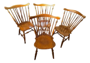 Set of Four Vintage Windsor Dining Chairs in Nutmeg Finish — Two Ethan Allen & Two Companion Chairs