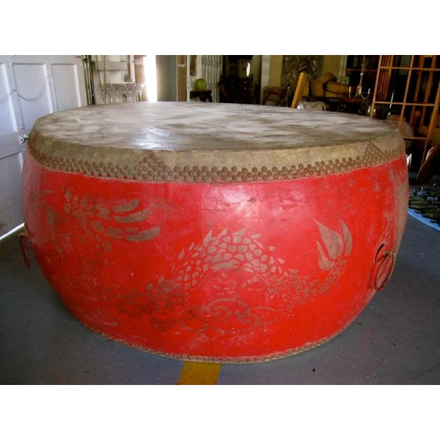 Red 1930s Gigantic Asian Drum For Sale - Image 8 of 11
