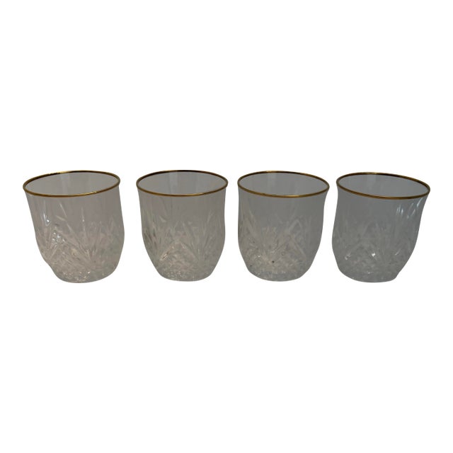Vintage Mid Century Coastal Regency Gold Rim Pineapple Cut Glass Tumblers – Set of 4 For Sale