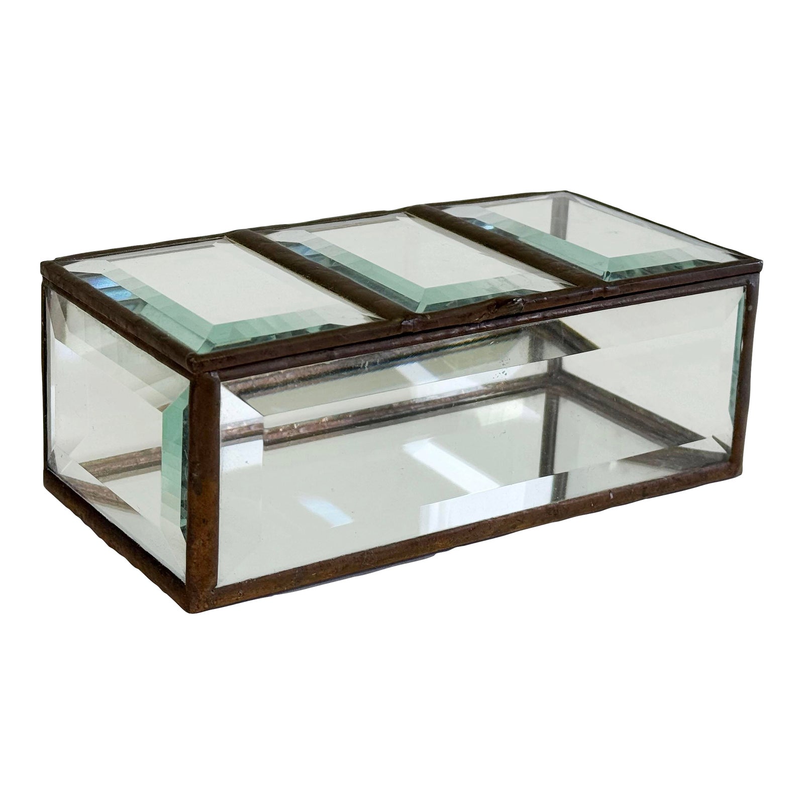 Antique Beveled Glass and Copper Frame Mirrored Box | Chairish