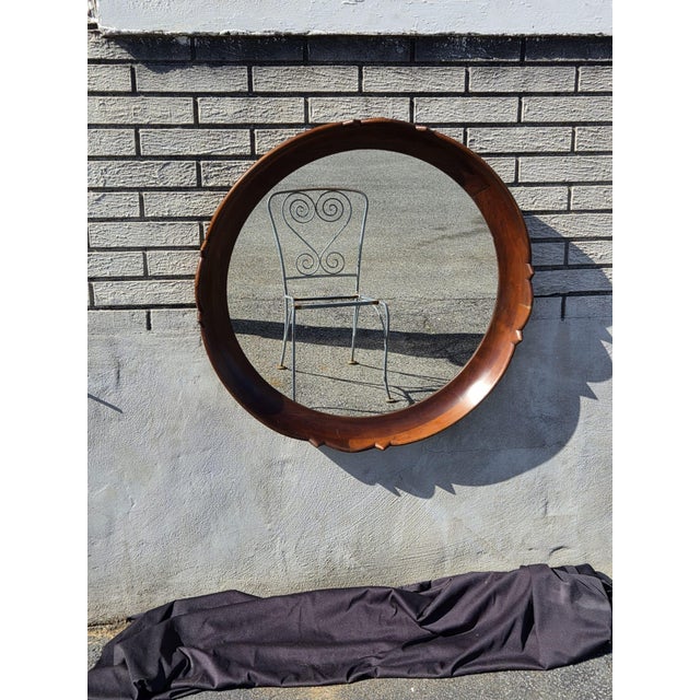 1920 Regency Style Solid Walnut Handmade American Round Mirror. For Sale In Philadelphia - Image 6 of 16