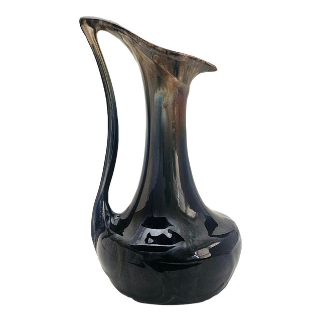 Early 20th Century Art Nouveau High Gloss Glazed Pottery Pitcher Attributed to Faiencerie De Thulin For Sale