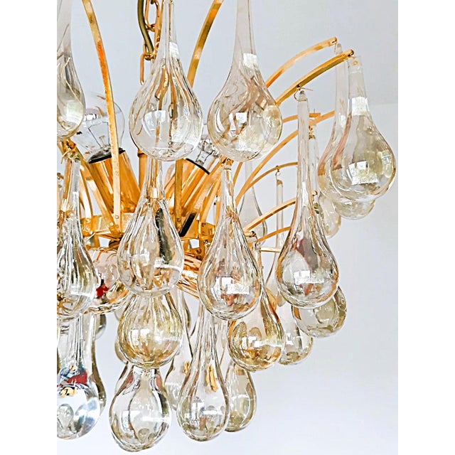 Brass Chandelier with Glass Drops by Christoph Palme, 1970s For Sale - Image 3 of 9