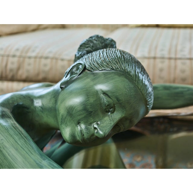 2000 - 2009 Coffee Table with Bronze Statue of Young Woman For Sale - Image 5 of 13
