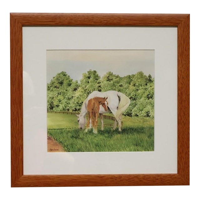 Mare and Foal Horse Painting, Pamela Baldwin Original Mixed Media For Sale