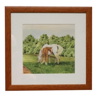 Pamela Baldwin Original Mixed Media Mare and Foal Horse Painting, Circa 2000 For Sale