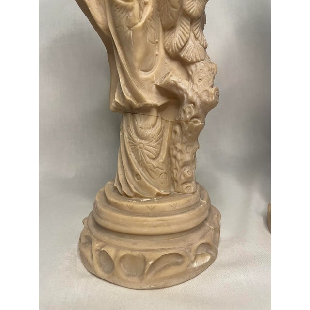 Off-white Pair of Asian Chinoiserie Cream Tabletop Figurines For Sale - Image 8 of 11