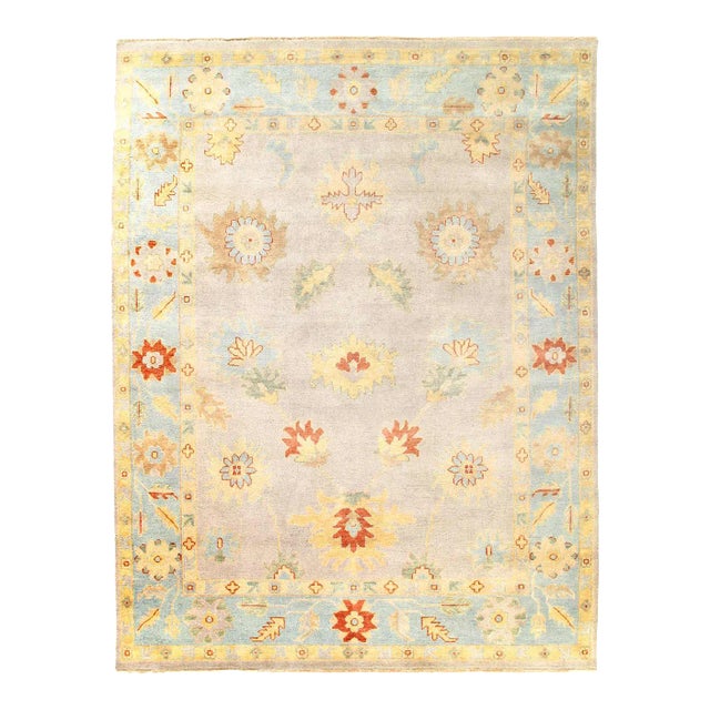 Fine Hand Knotted Oushak Rug For Sale