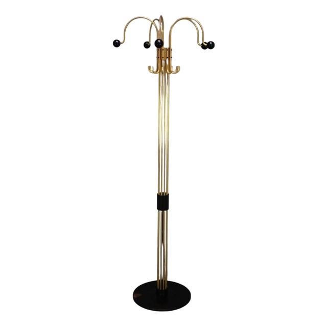 Italian Brass Coat Rack with Black Wooden Finials, 1980 For Sale